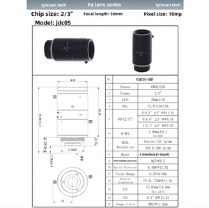Objectif industriel personnalisable OEM, monture C, taille de capteur 2/3'', F2.8, longueur <span class=keywords><strong>focale</strong></span> 50mm, distorsion ultra-faible, 10MP - Product Image 6