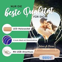 GRAVUR Illuminé Acrylique Verre Coeur Die Personnalisé Photo Nom Date Couple Cadeau pour Anniversaire Saint Valentin Fête Fournitures