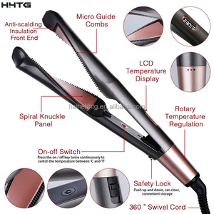 Lisseur de cheveux professionnel électrique 2-en-1 en tourmaline, rouleaux chauffants à ions négatifs, chauffe rapide, <span class=keywords><strong>fer</strong></span> à <span class=keywords><strong>lisser</strong></span> pour la maison, la voiture, l'hôtel - Product Image 1