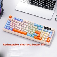 Keyboard Gaming M96 Wireless Bluetooth Dual-Mode 98-Tombol Mekanik PBT Ball Cap dengan Display Knob, Antarmuka USB Free Wolf