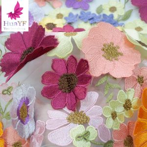 2021 ventas al por mayor 3D flor Rosa bordado encaje tela red tul para vestido de novia flor nupcial boda encaje HY1748-3 - Product Image 3