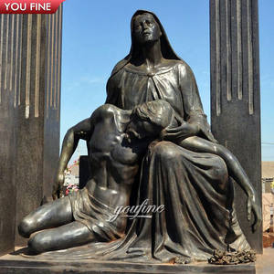 Famosas Estatuas Religiosas Católicas de María Cristo, Pietà con Escudo, Escultura de Bronce - Product Image 5