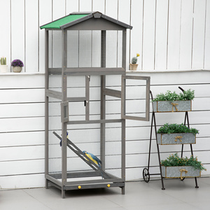 Cage à oiseaux en bois de 65 pouces, volière extérieure pour perroquet, perruche, avec plateau extractible et 2 portes, gris - Product Image 5