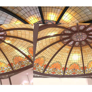 <span class=keywords><strong>D</strong></span>ôme de plafond en vitrail plombé avec cadre en acier à vendre, motif personnalisé en usine, forme Tiffany, auvent de puits de lumière en vitrail - Product Image 4