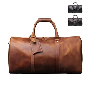 पुरुषों का विंटेज हस्तनिर्मित कस्टम लोगो वीकेंडर आउटडोर यात्रा बैग हैंडबैग चमड़ा डफ़ल बैग