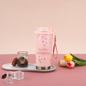 Mug de voyage isotherme sous vide 500 ml, motif floral, revêtement émaillé, intérieur en acier inoxydable 316, extérieur en acier inoxydable 201, couvercle en PP, avec cordon de transport - Product Image 6