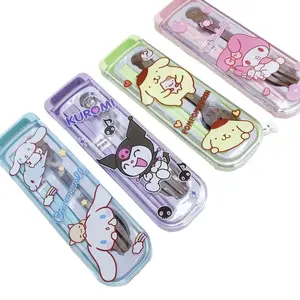 MB3 My Melody Kuromi Travel Portable Cutlery Set Fork Spoon Student Dinnerware Sets Kitchen Tableware