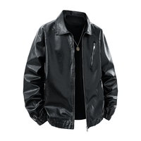 Blouson Bomber Homme Hiver Ample en Similicuir PU Écologique Col Rabattable Coupe-Vent Moto Urbain Décontracté Extérieur