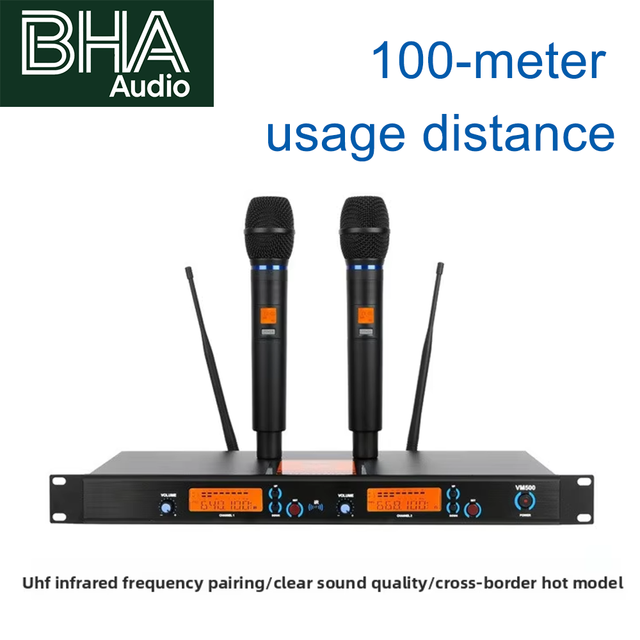 BHA VM500 One-to-Two Wireless Microphone 100M Infrared Frequency Pairing Low Noise Stage Professional KTV Singing Performance