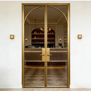 Modern Black Steel <b>Frame</b> French <b>Arch</b> Door, Tempered Glass Hinged Door for Villa, Apartment & Hotel Exterior/Interior - Product Image 3