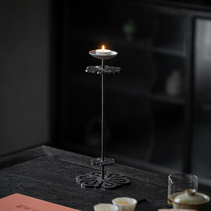 Frost Flower Candlestick Metal <b>Standing</b> Holder Retro Chinese Zen Style Home Office <b>Tea</b> Table Decor - Product Image 1