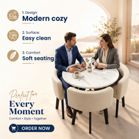 Ensemble de table ronde pour réception d'entreprise, marbre blanc + pieds de chaise noirs, vente flash