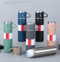 Juego de Termo y Botella de Vacío Clásica de Doble Pared de Acero Inoxidable con Forma de Bala y 3 Tapas, Ideal para Regalos Empresariales