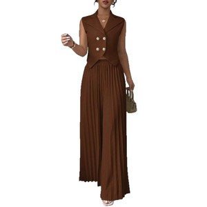 Europese Amerikaanse Dameskleding Grensoverschrijdende Nieuwe Mode Mouwloze Vest Geplooide Rok Broek Tweedelige Set Lang - Product Image 5