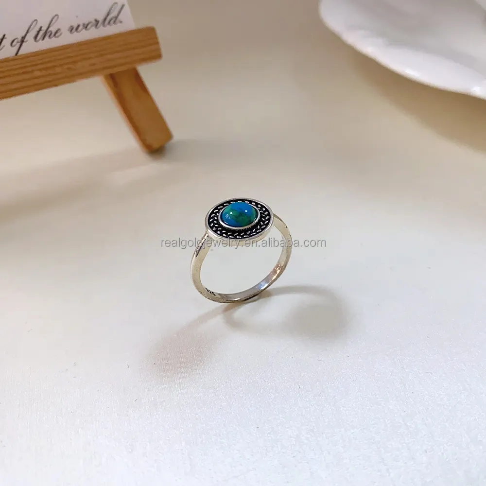 Sun Shape Jewelry S925 Ring mit natürlichem schönem Türkis stein Fine Jewelry Klassischer Retro-Stil für Verlobung geschenk für Unis