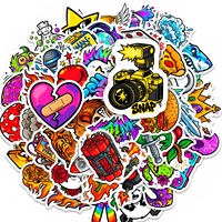 50 autocollants décoratifs en PVC, style dessin animé, cool, streetwear, gamer, pour skateboard, imperméables, créatifs, graffiti