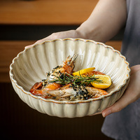Ensemble de vaisselle en porcelaine glaçure réactive en relief de citrouille Kit d'ustensiles portables de 6 pièces assiette à dîner écologique assiette à salade
