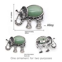 Broche pendentif collier fait main en forme d'éléphant, incrusté de pierres précieuses, de cristal et de coquille d'agate