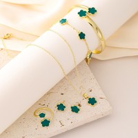 Set de Bijoux assorti - Collier Porte-bonheur 5 Feuilles, Bracelet, Bague & Boucles, en Alliage Mode Femme