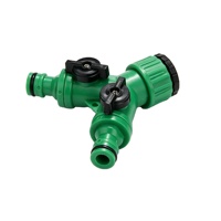 Connecteur de tuyau en PVC à filetage interne 4 voies et 6 voies, en plastique vert LH-1140, avec robinet double et séparateur sous blister