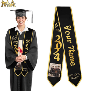 Satén personalizado ESCUELA NOMBRE estampado graduación estola Universidad Grad faja colorido banderín estilo asta de bandera chal - Product Image 4