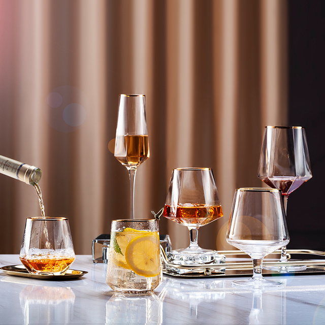 New Classical Red Wine Cup Whisky Glossy Creative Tabletop Glasses With Gold Rim Wine Goblet for Wedding Glass Champagne Cups