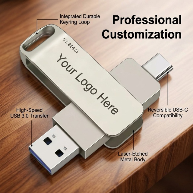 Type C USB Flash Drive for iPhone Android Metal Pendrive 64GB 128GB 256GB Custom Branded ODM Bulk Wholesale for Business School