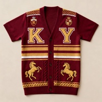 Fabricants de vêtements sur mesure, cardigan pour homme, veste rouge, manteau à manches courtes, broderie de lettres, pull cardigan