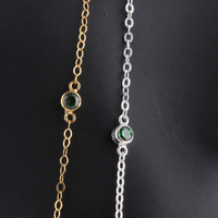 Chaîne de câble personnalisée en or 14 carats de 1.5mm avec lunette à bulles vertes de 3mm en zircon pour la fabrication de bijoux de collier et bracelet à faire soi-même