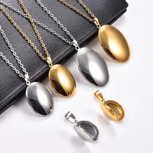 Collier avec pendentif médaillon ovale en acier inoxydable pour photo, breloque cadre photo, chaîne pour femmes et hommes, accessoires de bijoux en métal - Product Image 1