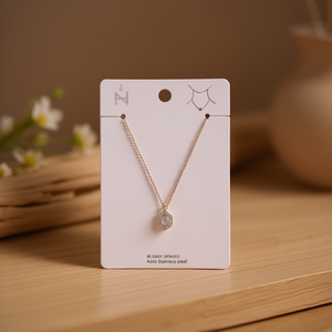 Collier pentagonal en acier inoxydable avec strass, fine chaîne de corps - Product Image 2