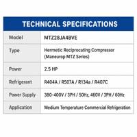 Compresseur frigorifique MTZ28JA4BVE MTZ32JA4BVE MTZ125JA4BVE MTZ144HV4AVE MT144HV4AVE MTZ160HV4AVE MT125HU4DVE MTZ160HW4VE