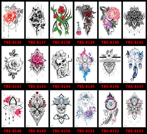 Autocollants Tatouages Instantanés pour Filles, Motifs Fleur Noire et <span class=keywords><strong>Rouge</strong></span>, Décalcomanies Adhésives - Product Image 5