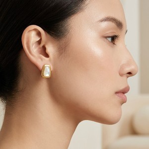 Pendientes de Oro Sólido de 18K Xinfly con Piedras Preciosas Orgánicas AU750, Malaquita, Madreperla, Ojo de Tigre, Joyería Fina Minimalista para Mujer - Product Image 5