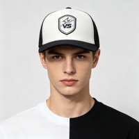 Casquette Trucker Bicolore Noir et Blanc Hot Salas avec Broderie de Patch Personnalisé, Dos en Maille Respirant, Réglable, 5 Panneaux, Casquette de Sport en Gros