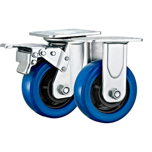 4''5''6''8 ''Hochleistungs-Lenk rollen platte mit brems blauen elastischen Gummi rädern für Handwagen Industrie transport - Product Image 5