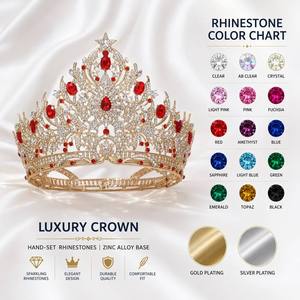 Couronne de Reine des Champions du Monde en Or Plaqué, Modèle Rond Complet, avec Cristaux AB, Tiara de Miss Univers pour Mariage - Product Image 4