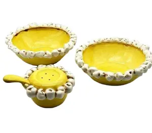 custom shaped yellow popcorn popping bow unique popcorn bowl set ceramic bakeware bowl