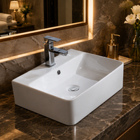 Lavabo rectangulaire HANYU à poser, en céramique durable, facile à nettoyer, pour salle de bain, idéal pour hôtels et maisons