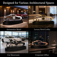 Sculpture de voiture personnalisée en acier inoxydable, artisanat métallique, finition brossée, décoration durable sur mesure pour hôtel, salle d'exposition, bureau, exposition