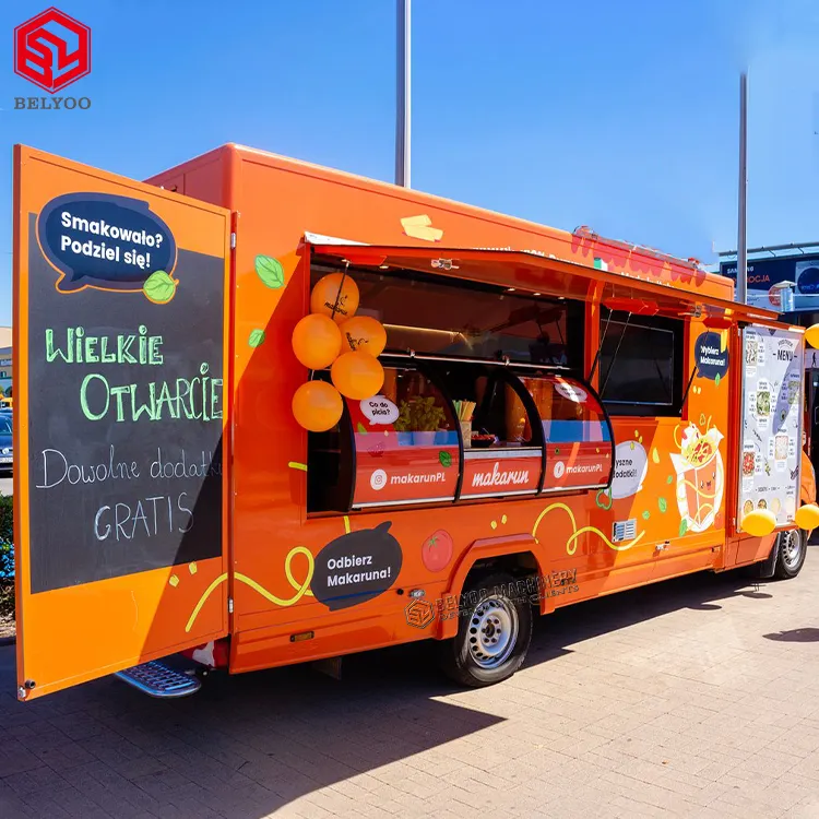BELYOO elektrikli gıda kamyonu Vintage gıda kamyoneti sosisli arabası arabası dondurma araba Pizza kahve dükkanı mobil mutfak büyük Hy gıda kamyon
