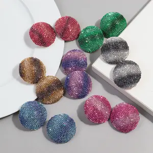 Yingtong anting-anting kancing bulat berlian imitasi gradien warna-warni trendi besar 4.2CM perhiasan wanita grosir 2024