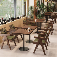 Ensemble table et chaises en bois massif et cuir XZY pour café, bistrot, restaurant commercial, forme carrée et ronde
