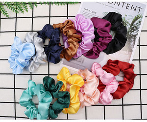 Groothandel goedkope hoogwaardige elastische haarbandjes accessoires effen kleur zijde satijn <span class=keywords><strong>scrunchies</strong></span> voor dames feest vintage - Product Image 2