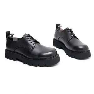 Chaussures Derby noires pour hommes - Basses, pour le travail et les déplacements, à bout carré, semelle épaisse, rehaussantes, légères, respirantes, antidérapantes, style britannique décontracté - Product Image 6