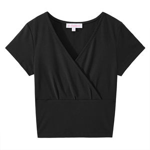 Blusa Elegante y Entallada, 95% Algodón, 5% Elastano, Transpirable, Cuello en V, Plisada, Corta, para Mujer, Producto de Verano para Vacaciones - Product Image 4