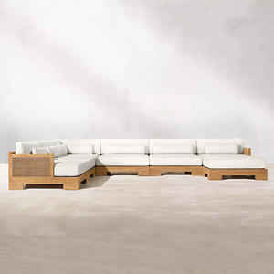 高級屋外用家具セットパティオモダンチーク材家具U字型モジュラー断面ガーデンソファセット - Product Image 1