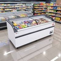 Congélateurs coffres réfrigérés commerciaux grande capacité pour supermarché, sans givre, -18°C, contrôle numérique, 2 portes, verrou intégré