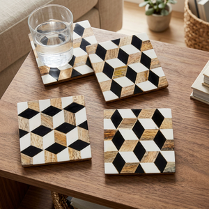Made India BS INTERNATIONAL Bone Inlay Coasters Set OEM ODM Customized Elegant Classic Design 5mm Thick Stocked Bar Restaurants - Product Image 1