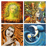 Décoration d'intérieur en gros, impression numérique, peinture diamant 5D, DIY, Mère Nature, toile polyester 30x30cm